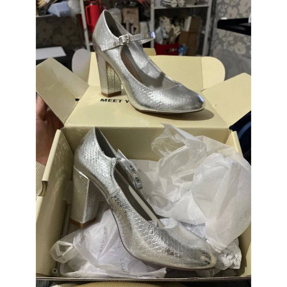 Silver snake skin skippy heels